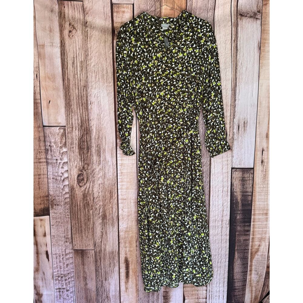Chico’s Maxi Shirt Dress Pebble Pattern Green Mature Classic Versatile NWT XL/16